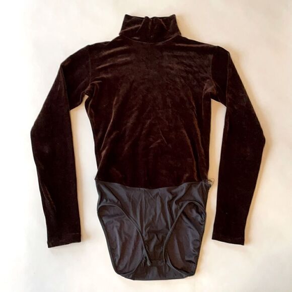 Vintage Brown Mock-Neck Velour Bodysuit - Picture 1 of 9